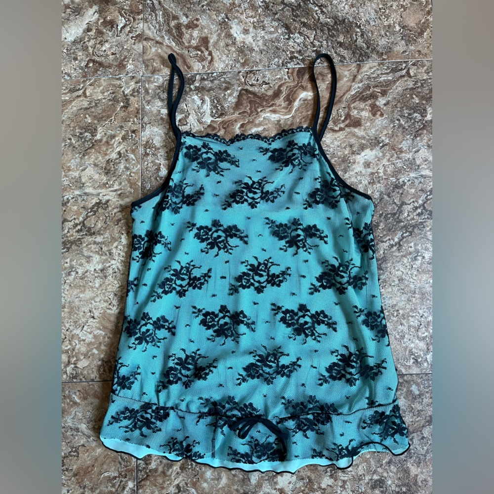 Teal & Black Camisole with Lace NWOT